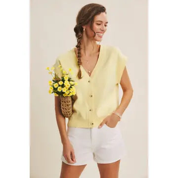 In February Elevated Button Down Short Slve Sweater