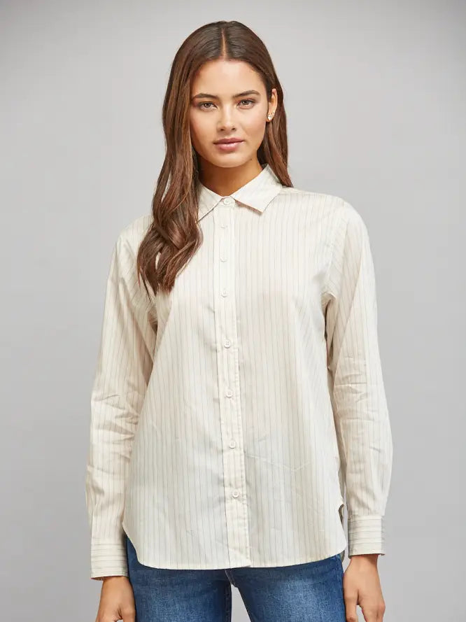 Luxe Tencel Pinstripe Long Sleeve Button-Down Shirt