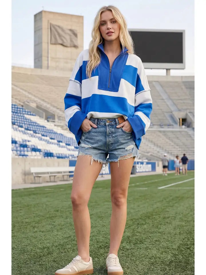 Gameday Varsity Stripe Oversized Zip Pullover