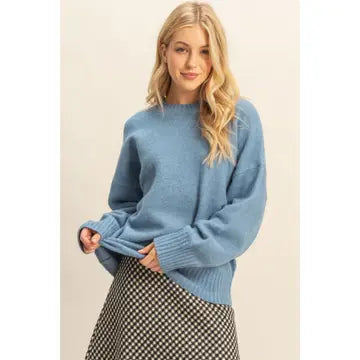 Dusty Blue Oversized Drop Shoulder Sweater