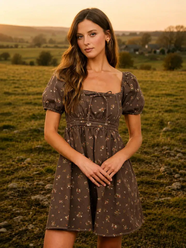 Meadow Ditsy Floral Square Neck Puff Sleeve Mini Dress