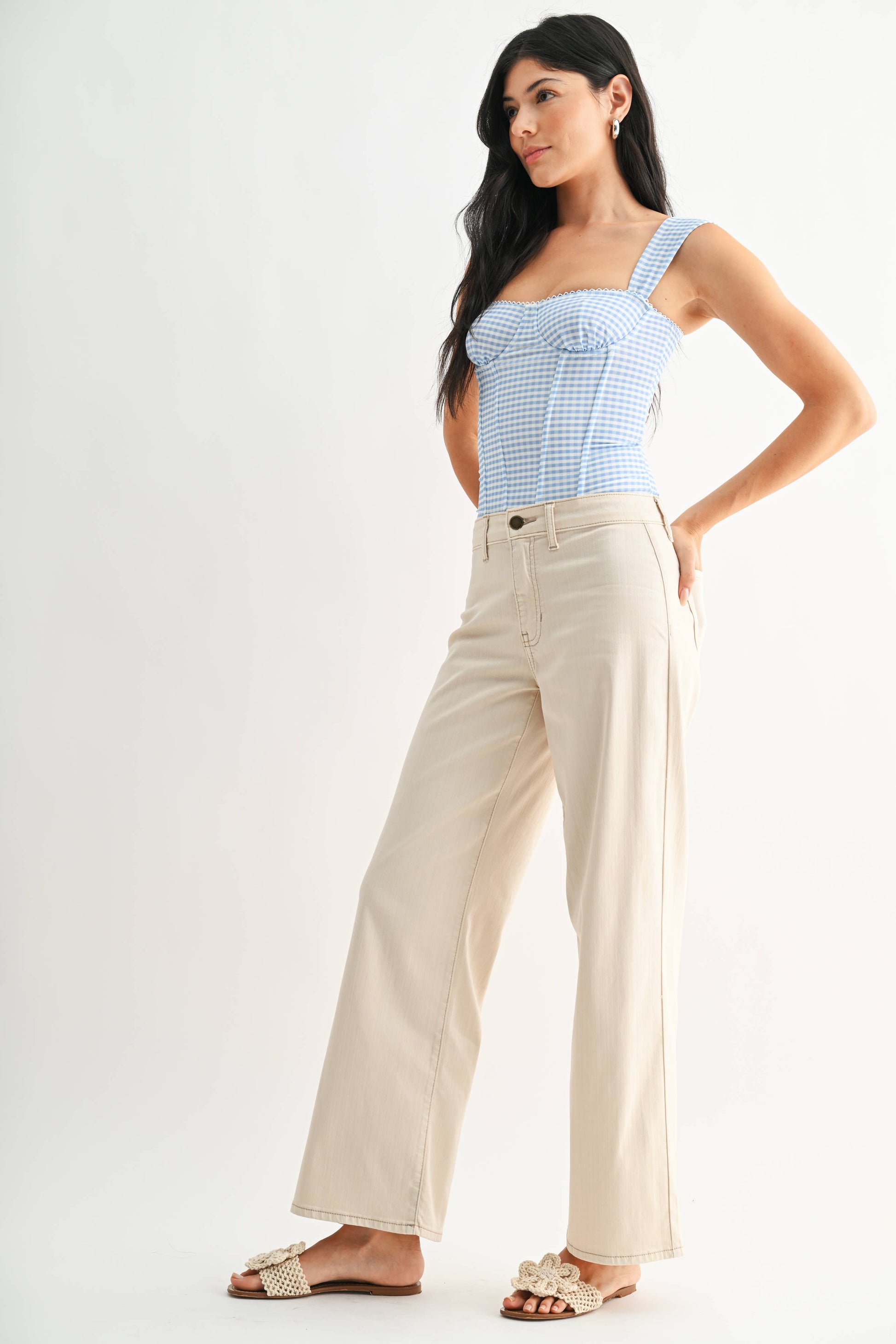 Stretch Twill Wide Leg Trouser - ALMOND - DP440-T