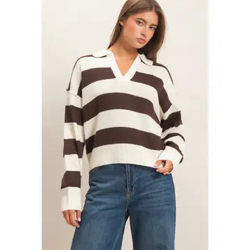 The Preppy Chic Rugby Stripe Polo Sweater