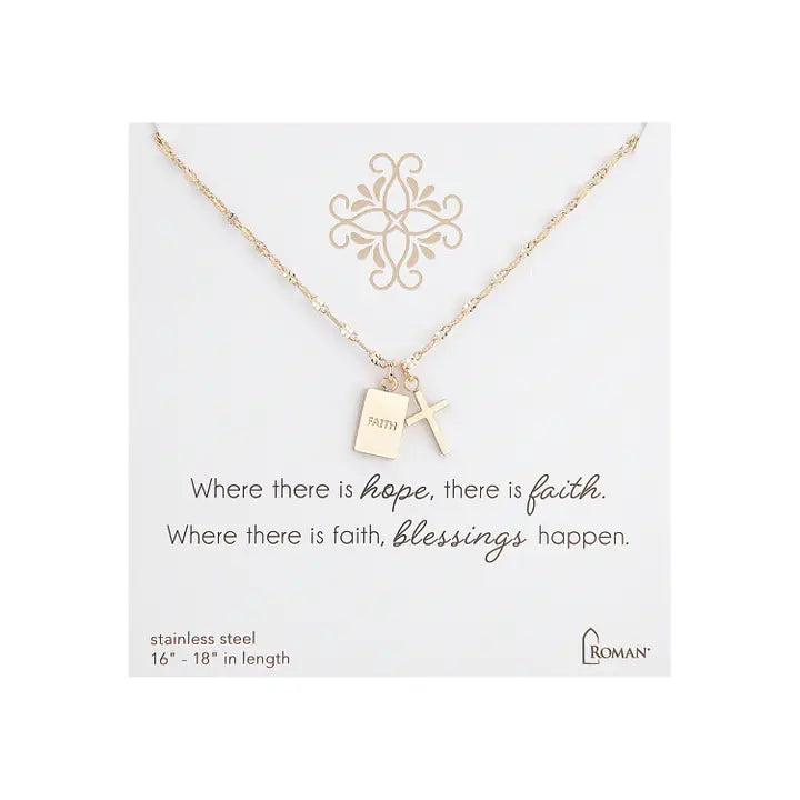 Inspirational Gold Cross Necklace – Hope, Faith & Blessed Charms