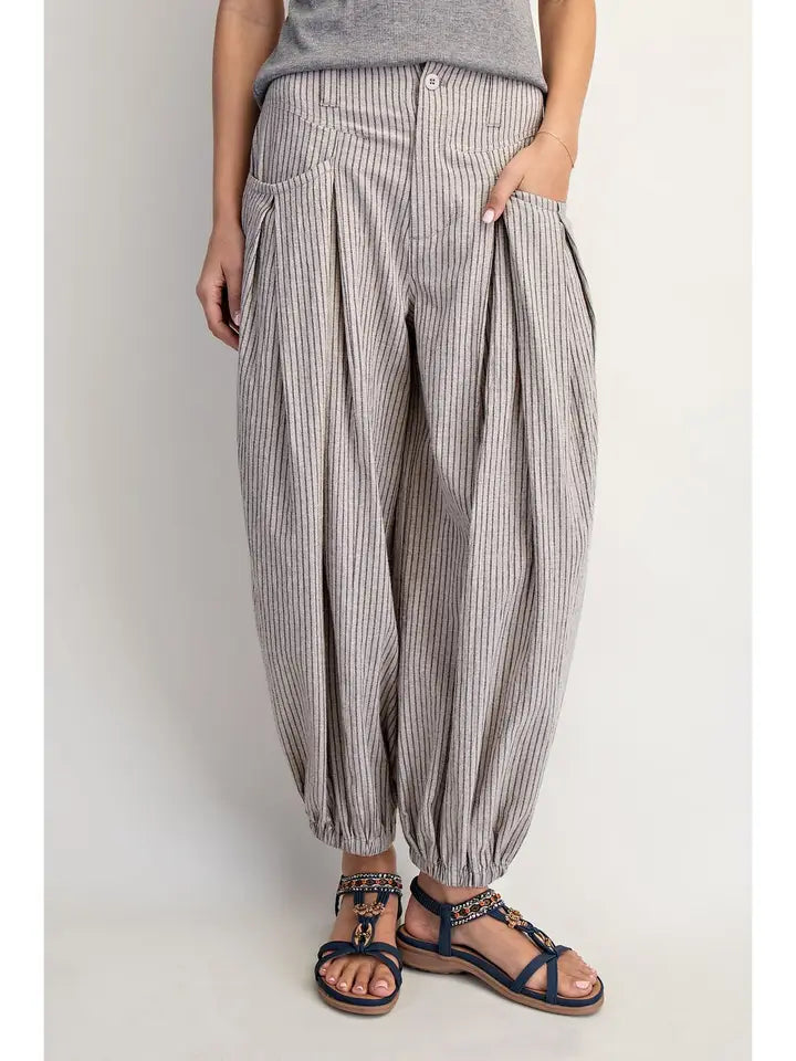 Cotierra Stripe Pleated Wide Leg Boho Pants