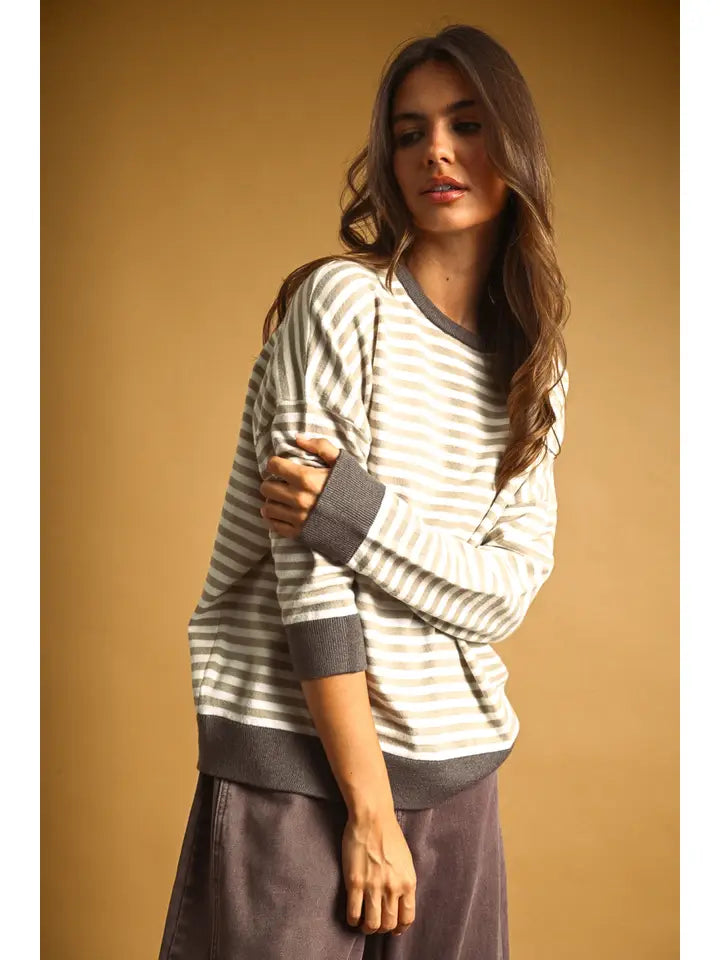 Striped Multi Color Contrast Knit Top