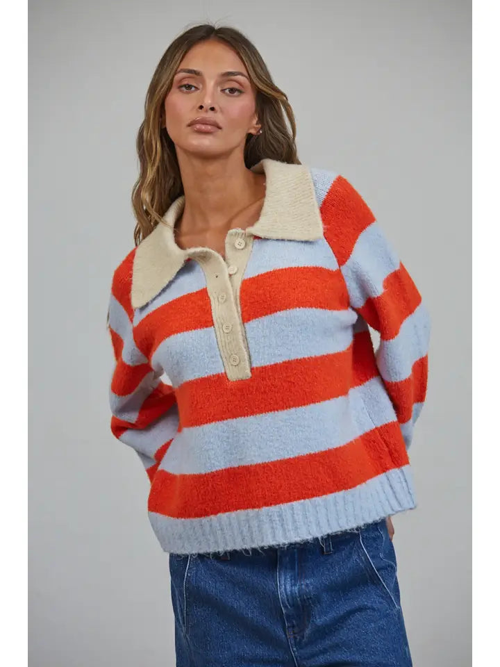 Royce Striped Polo Color Block Henley Sweater