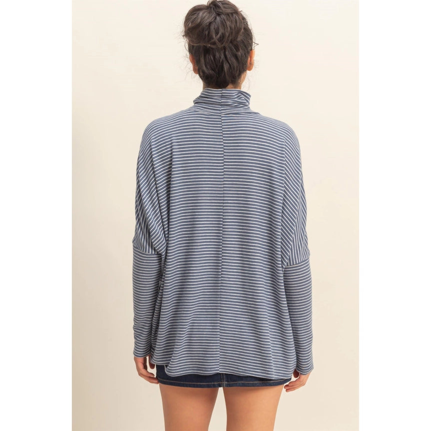 Striped Turtle Neck Dolman Sleeve Top