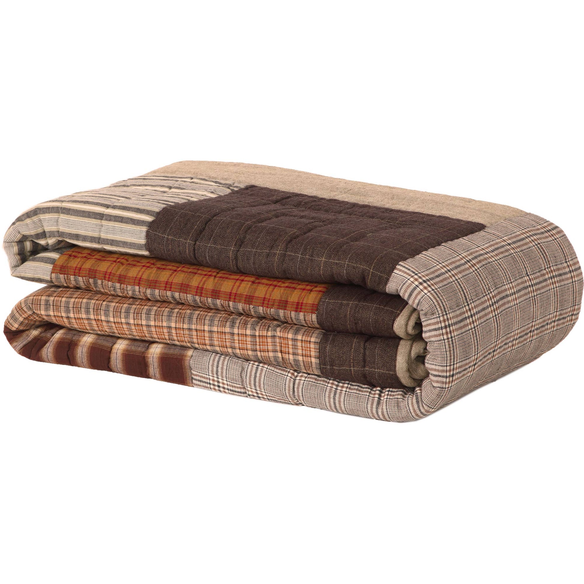 Heritage Brown Patchwork Quilted Throw 50x60 | Plaid Cotton