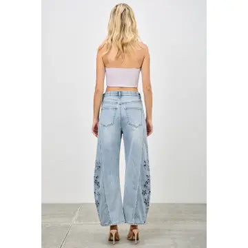 Embroidered High-Rise Barrel Jeans
