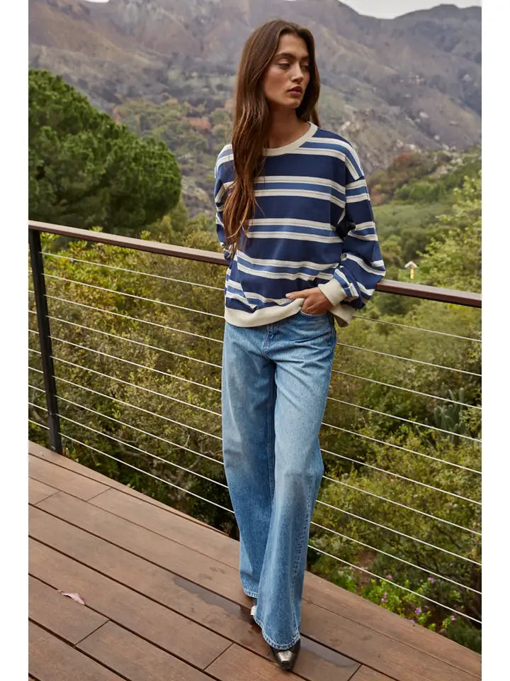 By Together Striped Knit Cotton Crew Neck