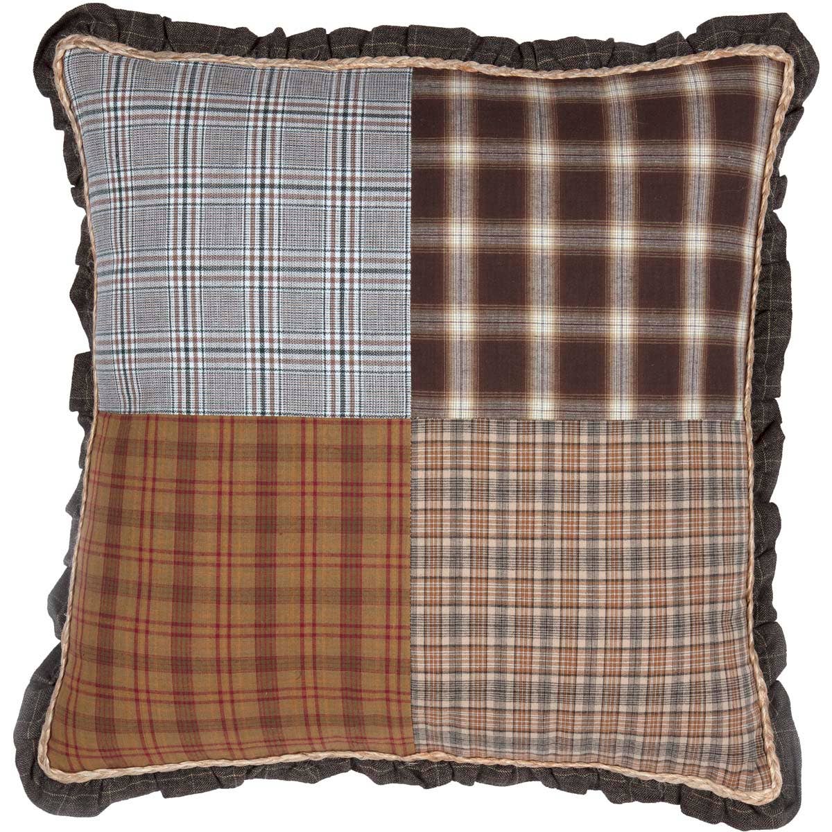 Heritage Brown Patchwork Quilted Throw Pillow 18x18 Cotton