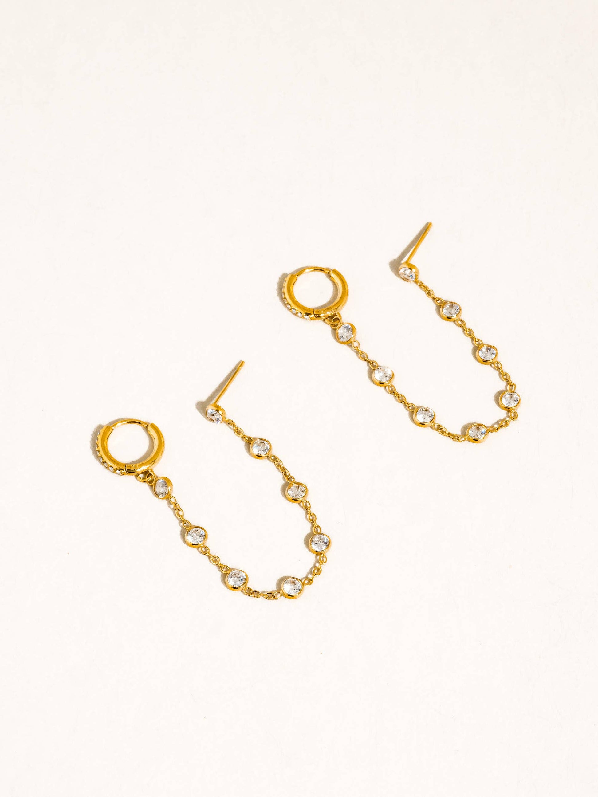 Daffira 18K Gold Non-Tarnish Crystal Chain Link Earrings