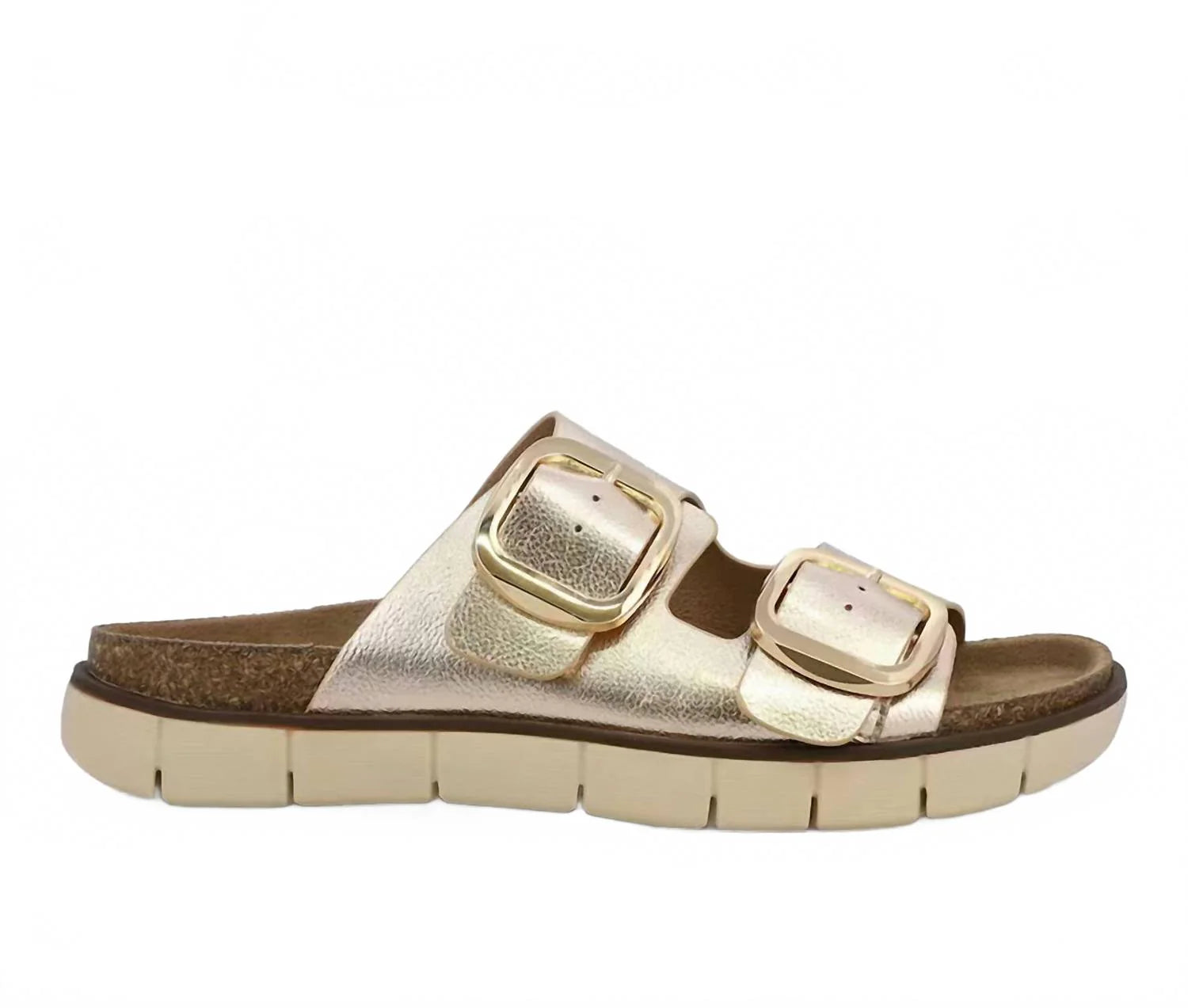 Mia Shoes Mylaa Metallic Gold Buckle Slide Sandals