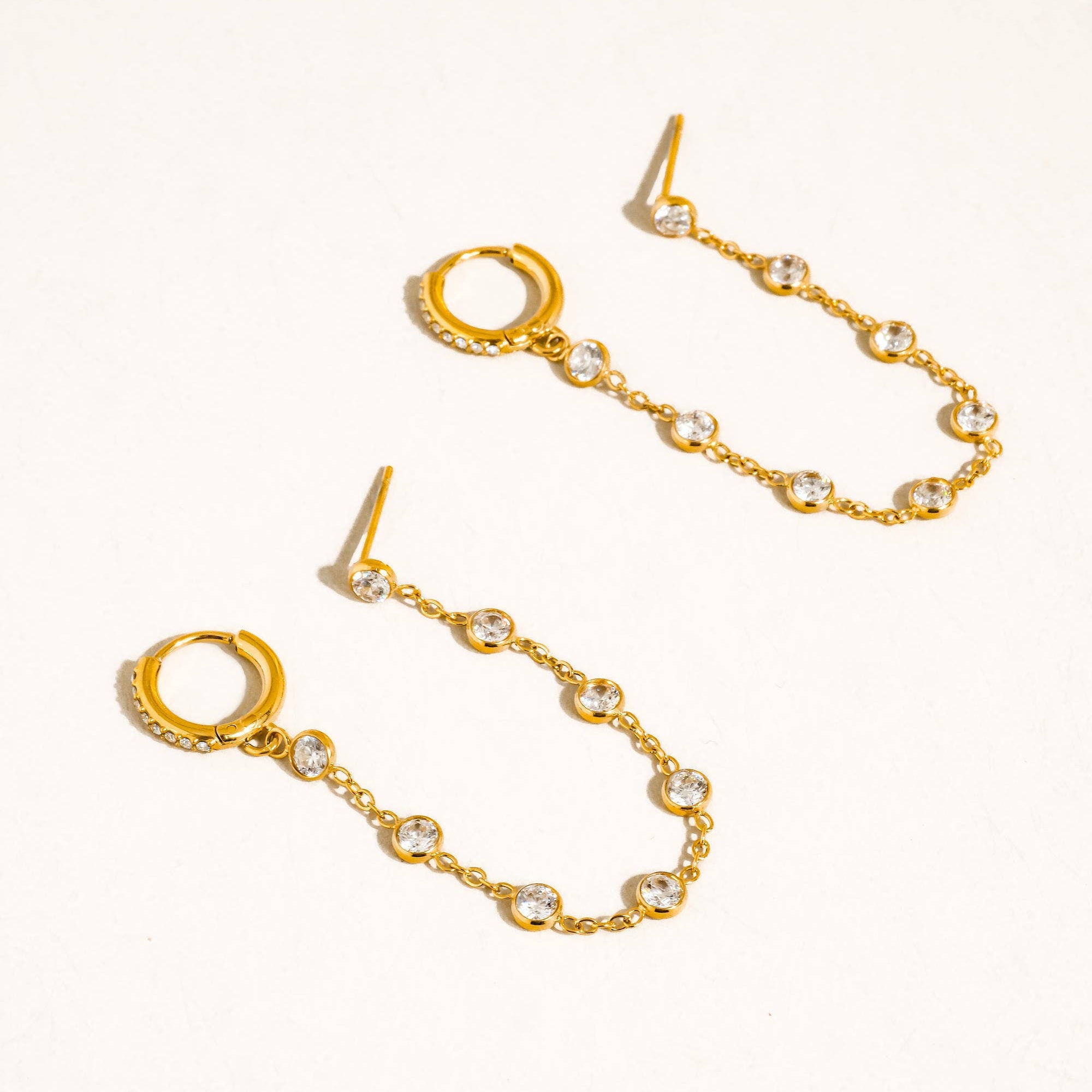 Daffira 18K Gold Non-Tarnish Crystal Chain Link Earrings