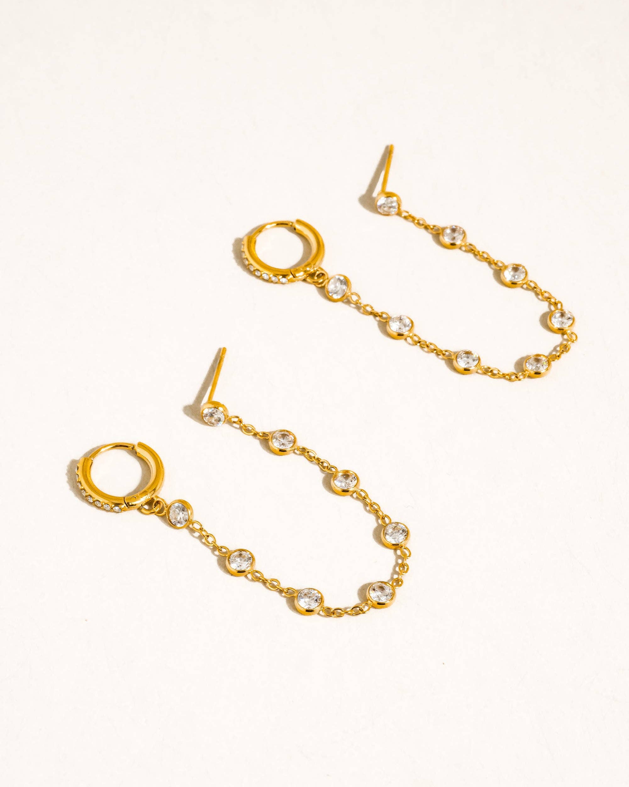 Daffira 18K Gold Non-Tarnish Crystal Chain Link Earrings