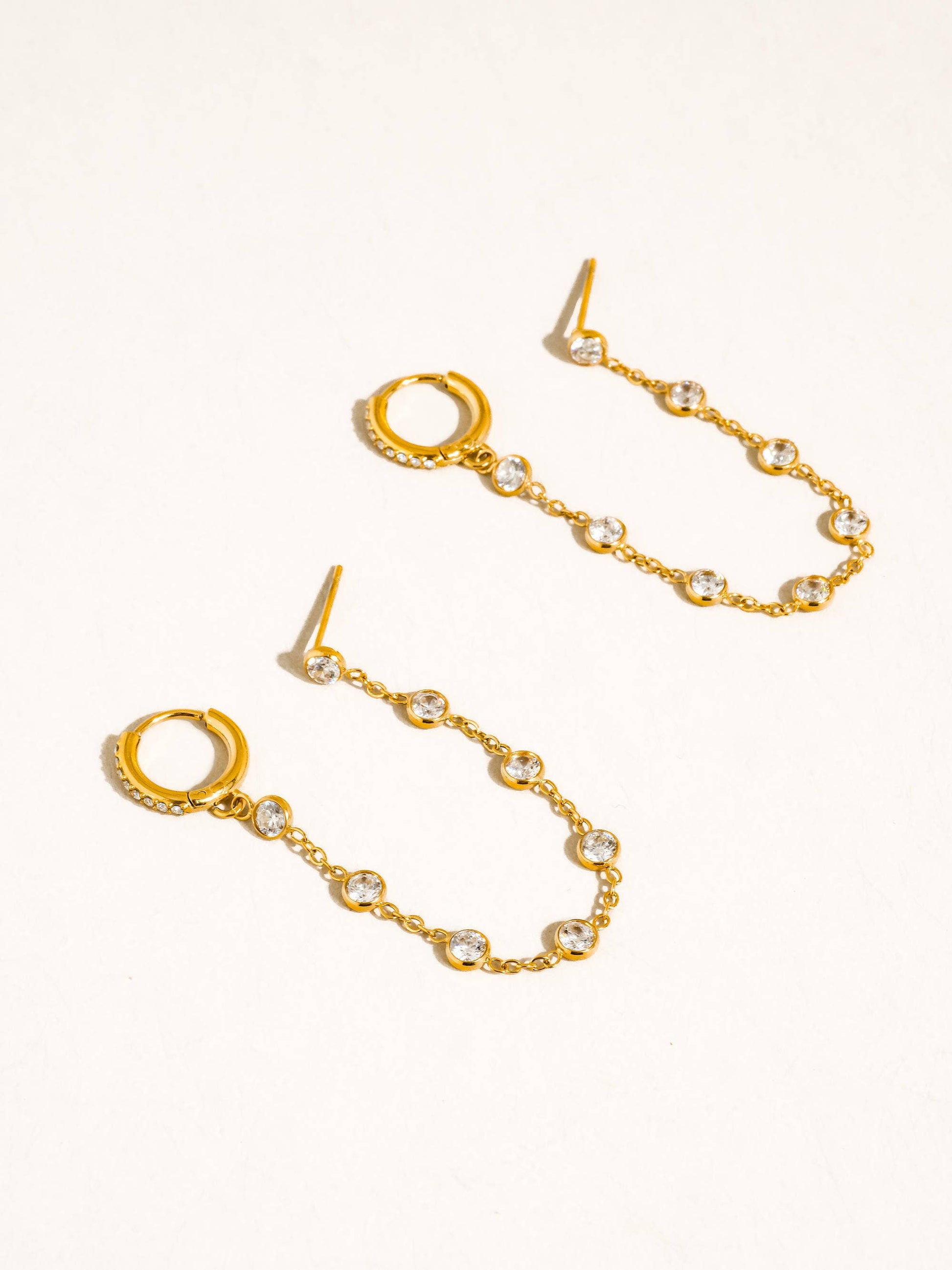 Daffira 18K Gold Non-Tarnish Crystal Chain Link Earrings