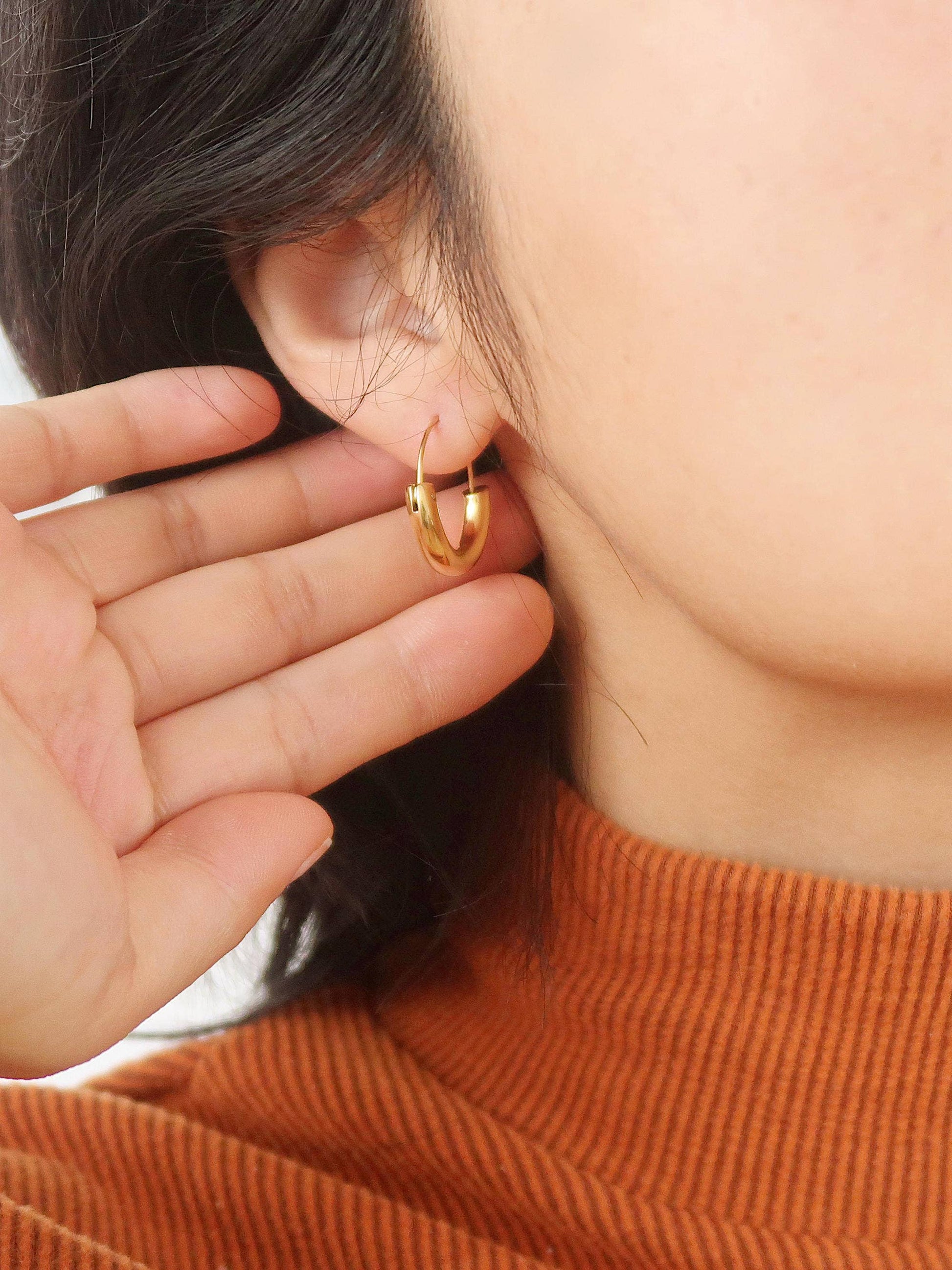 Mackenzie 18K Non-Tarnish U-Shape Hoop Earring