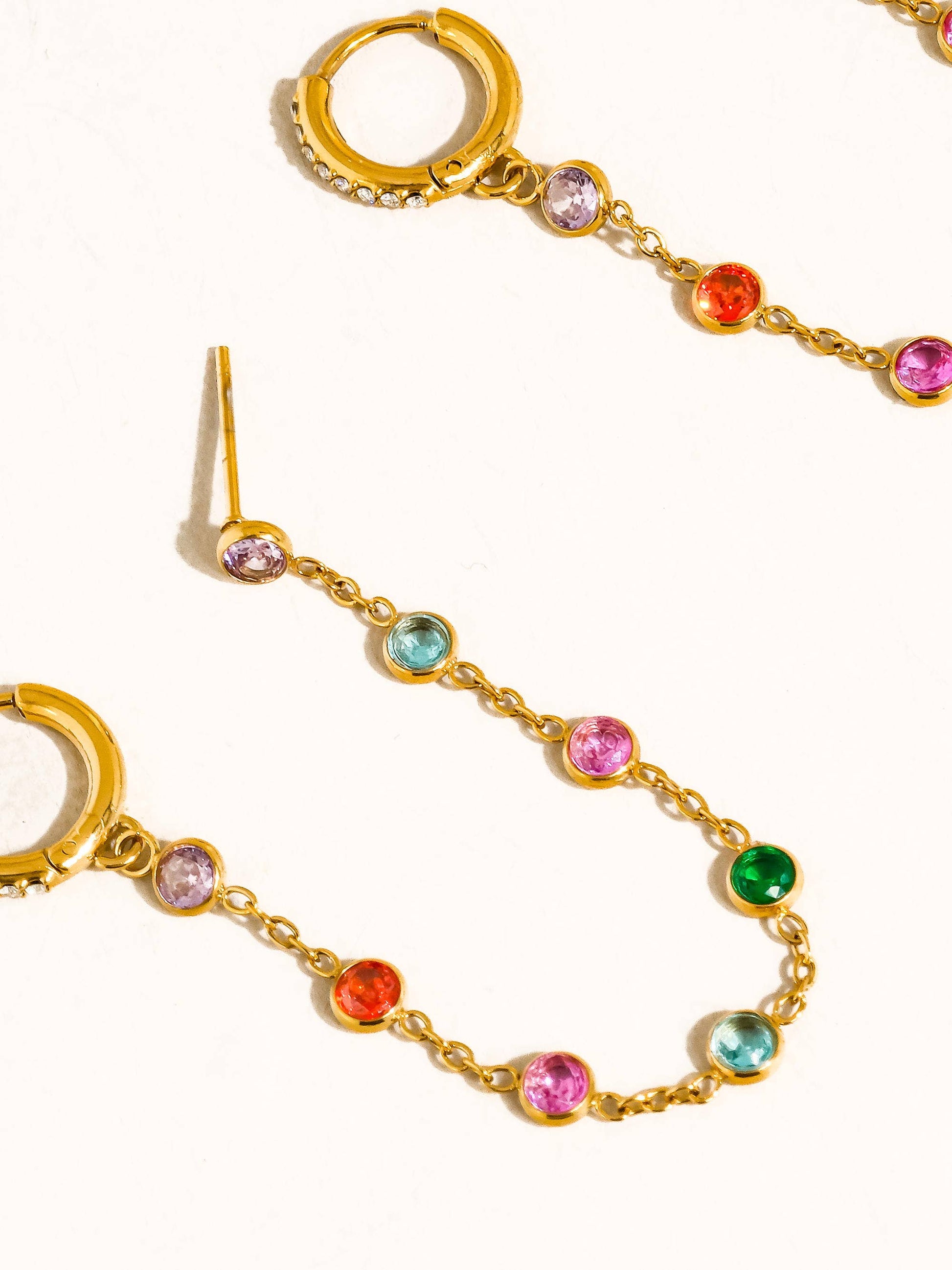 Daffira 18K Gold Non-Tarnish Crystal Chain Link Earrings