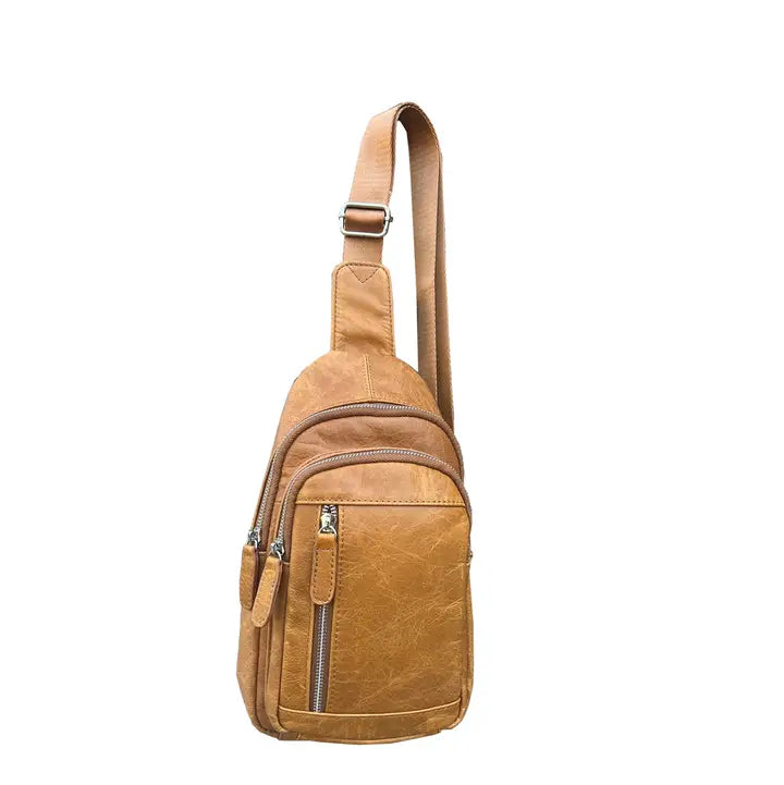 Cowhide Leather Sling Bag with Adjustable Shoulder Strap