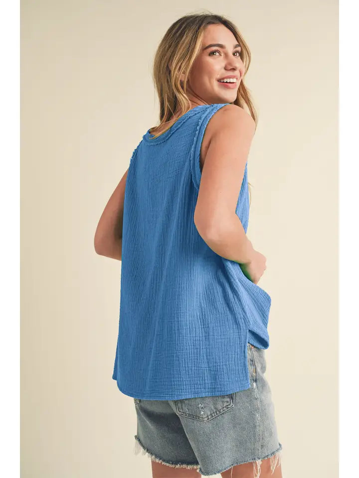 Nasia Raw Edge Cotton Gauze V-Neck Tank