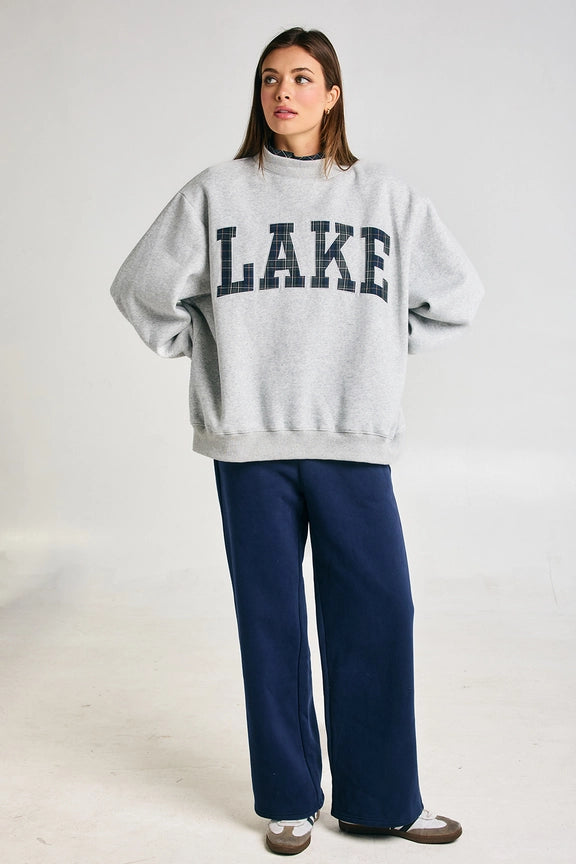 Embroidered "Lake" Mock Neck Sweatshirt