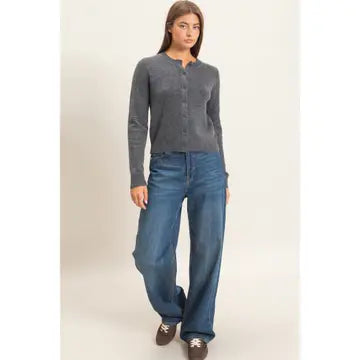 Classic Crew Neck Button-Up Cardigan