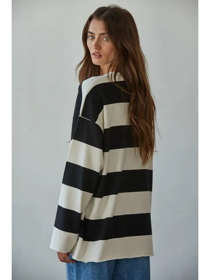 Premium Striped Cotton Oversized Crew Neck Sweatshirt