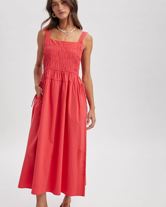 Effortless Smocked Midi Dress with Pockets