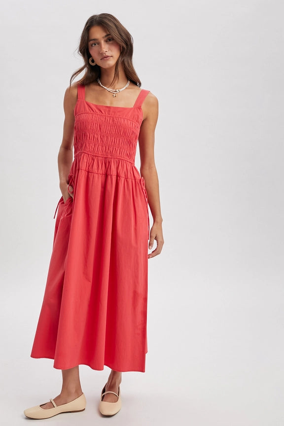 Effortless Smocked Midi Dress with Pockets