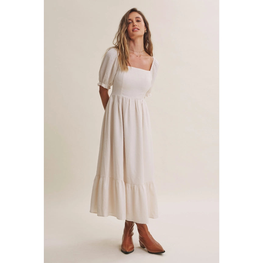 In February Graceful Contrast Bow Tie Back Midi Dress