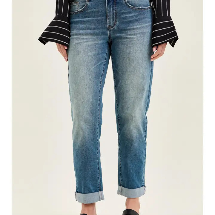 Judy Blue Cross-Back Boyfriend Jeans
