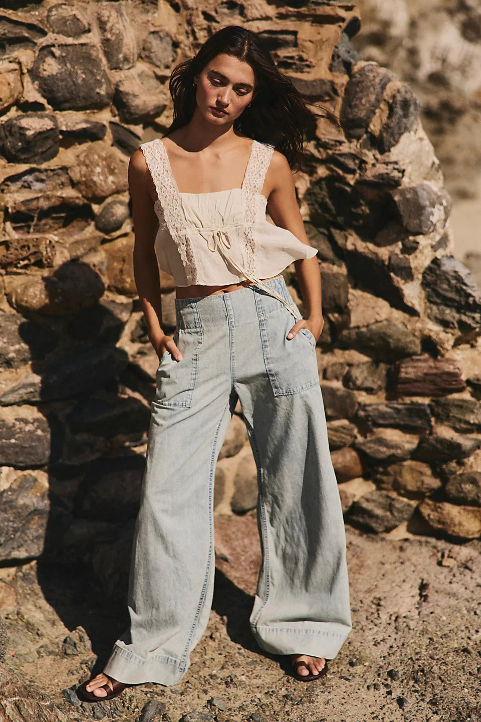 Free People We The Free Breezy Wide-Leg Pull-On Jeans