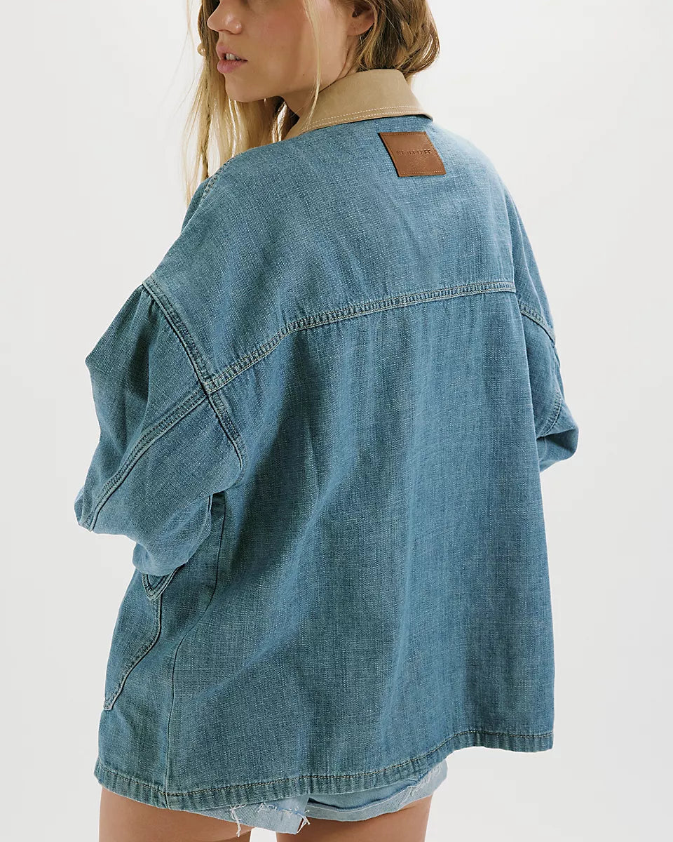 We The Free Lemon Oversized Denim Jacket with Canvas Collar