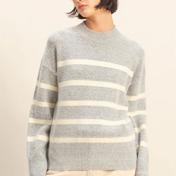 Grey Striped High Neck Sweater