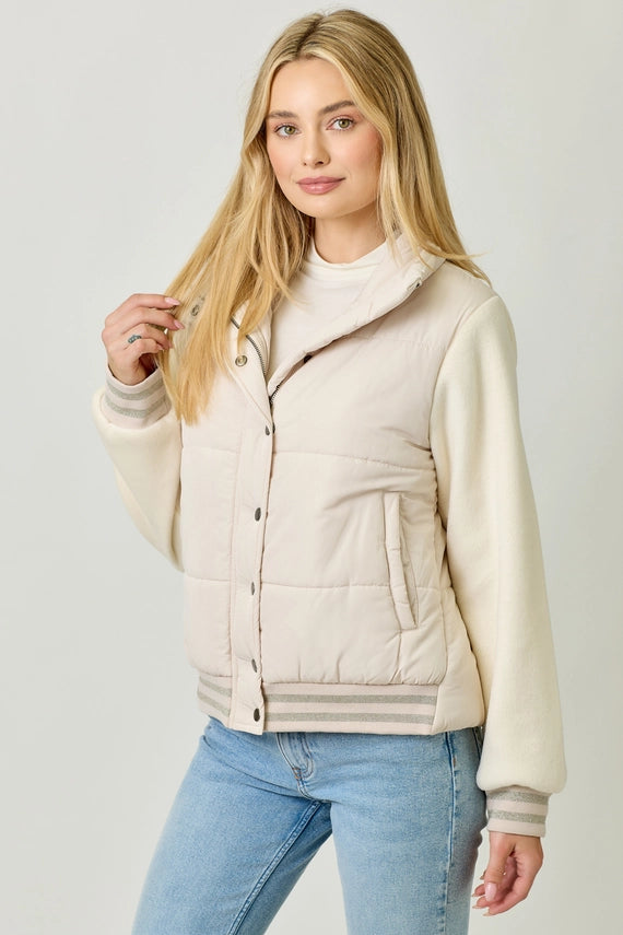 Mystree Mixed Media Puffer Jacket