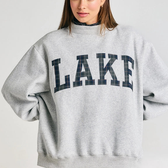 Embroidered "Lake" Mock Neck Sweatshirt