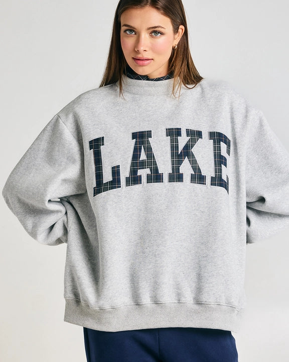 Embroidered "Lake" Mock Neck Sweatshirt
