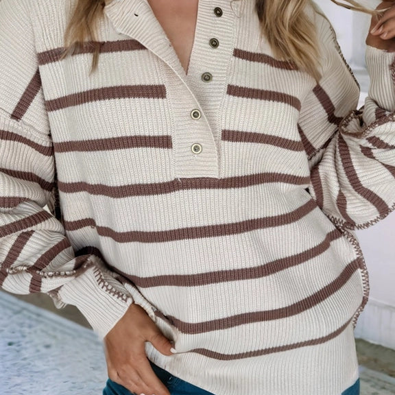 beige and brown striped sweater