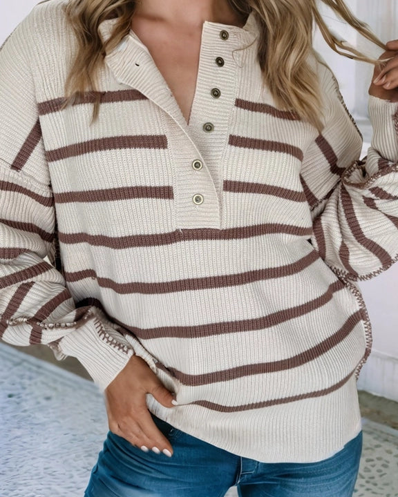 beige and brown striped sweater