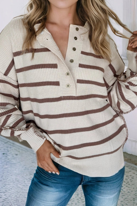 beige and brown striped sweater