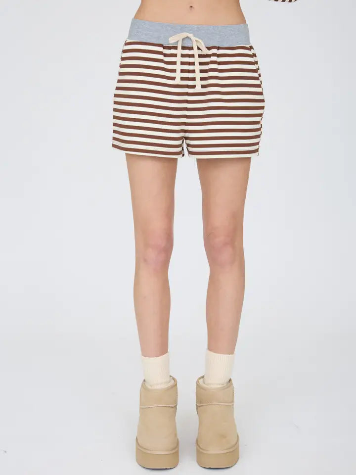 blu pepper striped contrast knit shorts