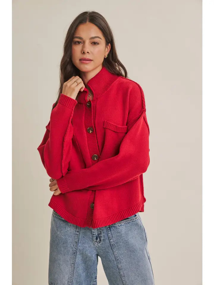 Minimal Day Oversized High Neck Sweater Jacket with Pockets