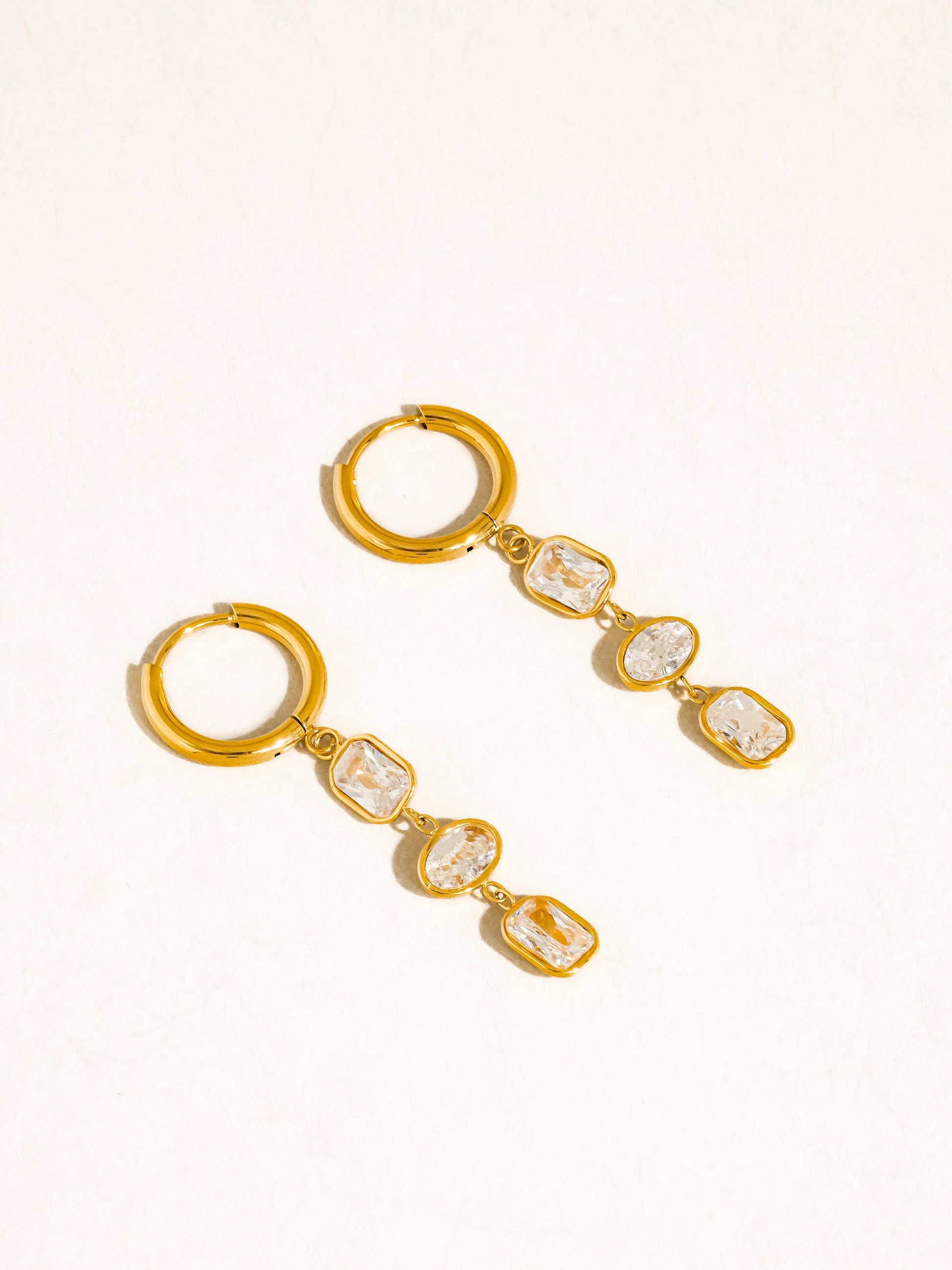 Sunniva 18K Gold Non-Tarnish CZ Triple Drop Earrings