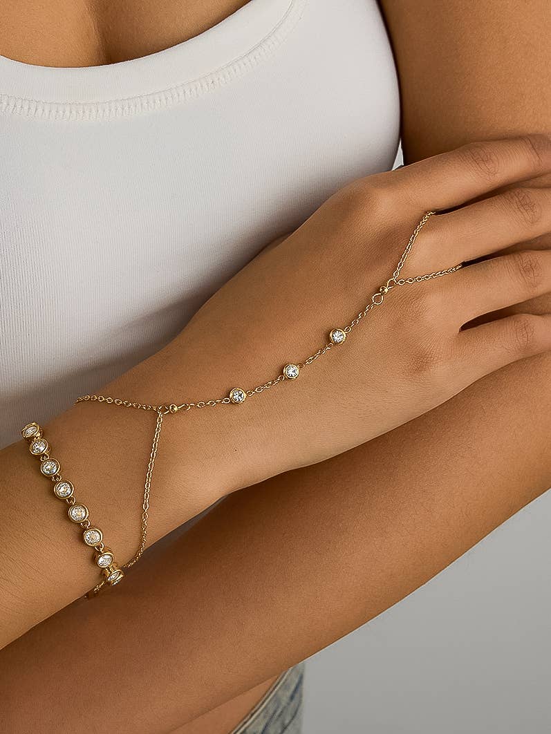 Nadine 18K Gold Non-Tarnish CZ Hand Chain Bracelet