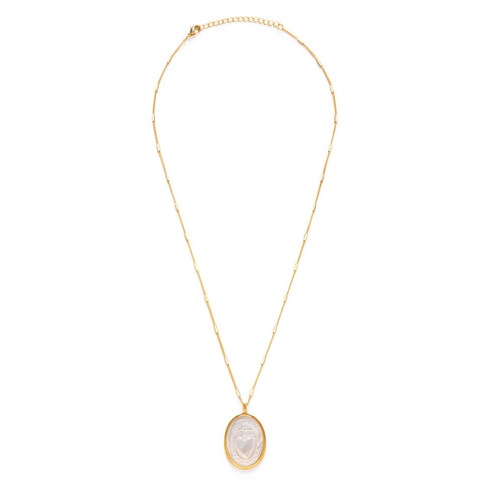 Sacred Heart Mother of Pearl Pendant Necklace