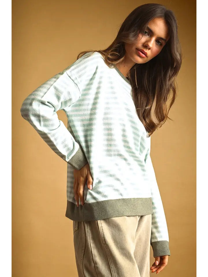 Striped Multi Color Contrast Knit Top