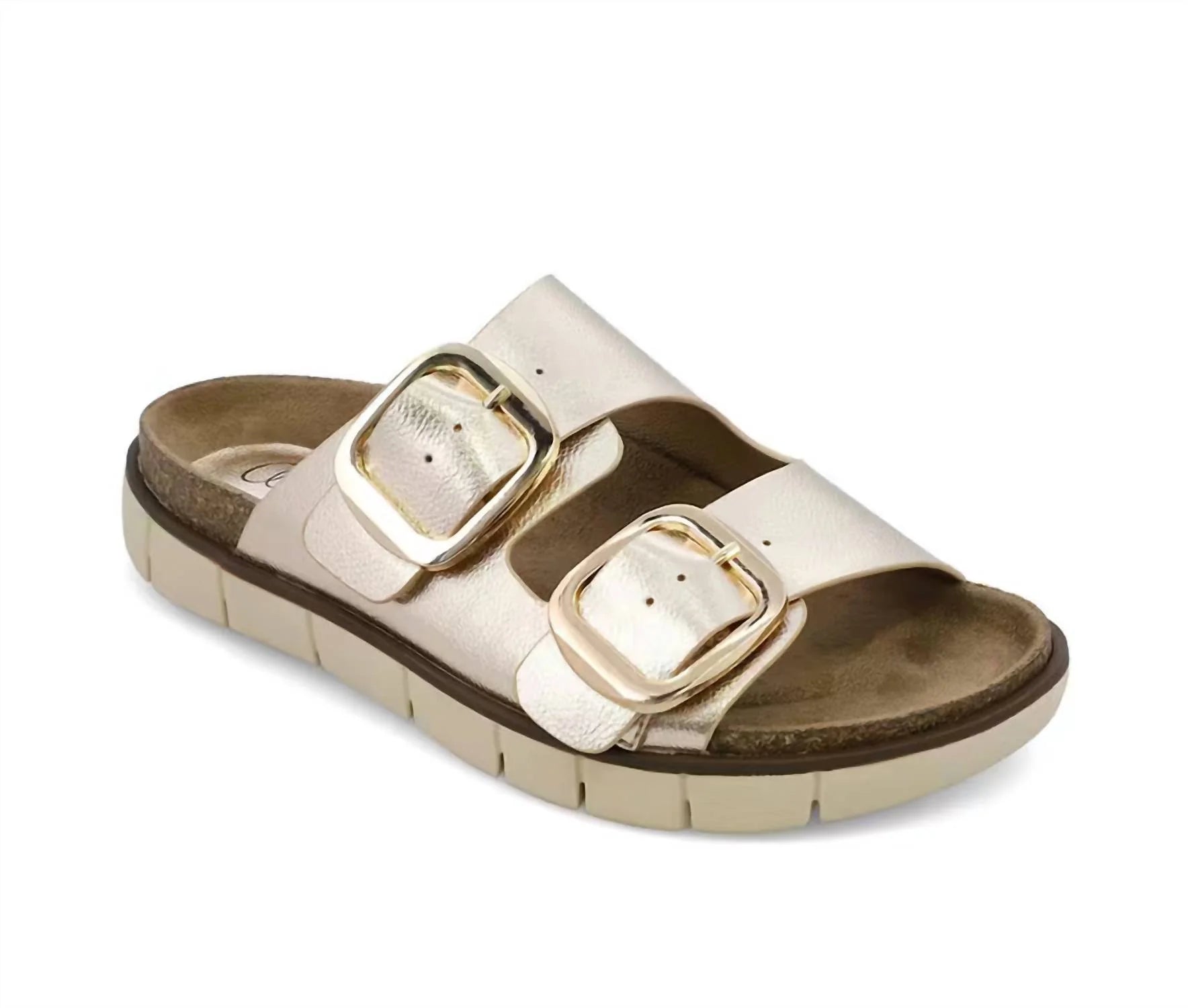 Mia Shoes Mylaa Metallic Gold Buckle Slide Sandals