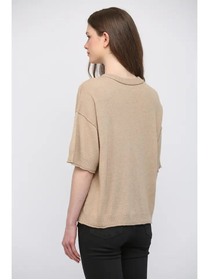 Premium Cashmere Blend Short-Sleeve Ribbed Cardigan
