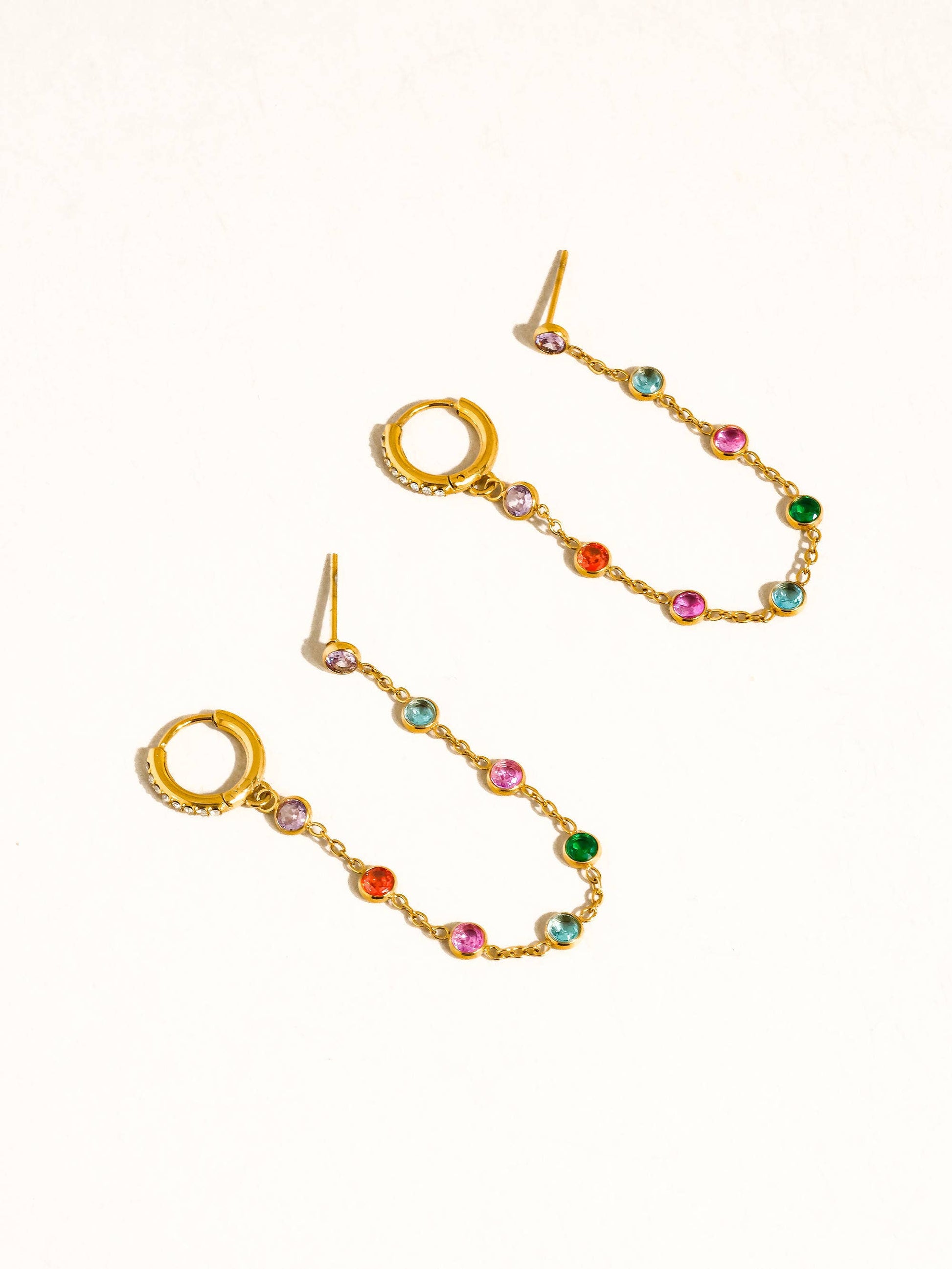 Daffira 18K Gold Non-Tarnish Crystal Chain Link Earrings